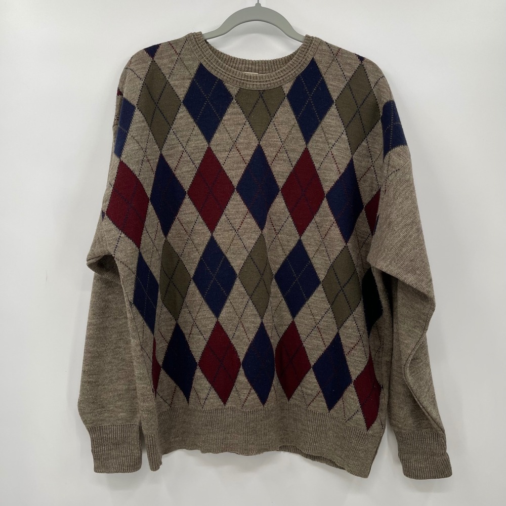 Vintage Maglificio Florence Italy Wool‎ Argyle Sweater Mens Large Knit